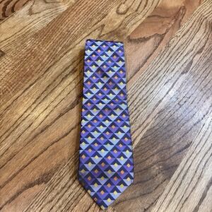 XMI Platinum Silk Tie Purple Geometric Diamond Pattern Classic Width
